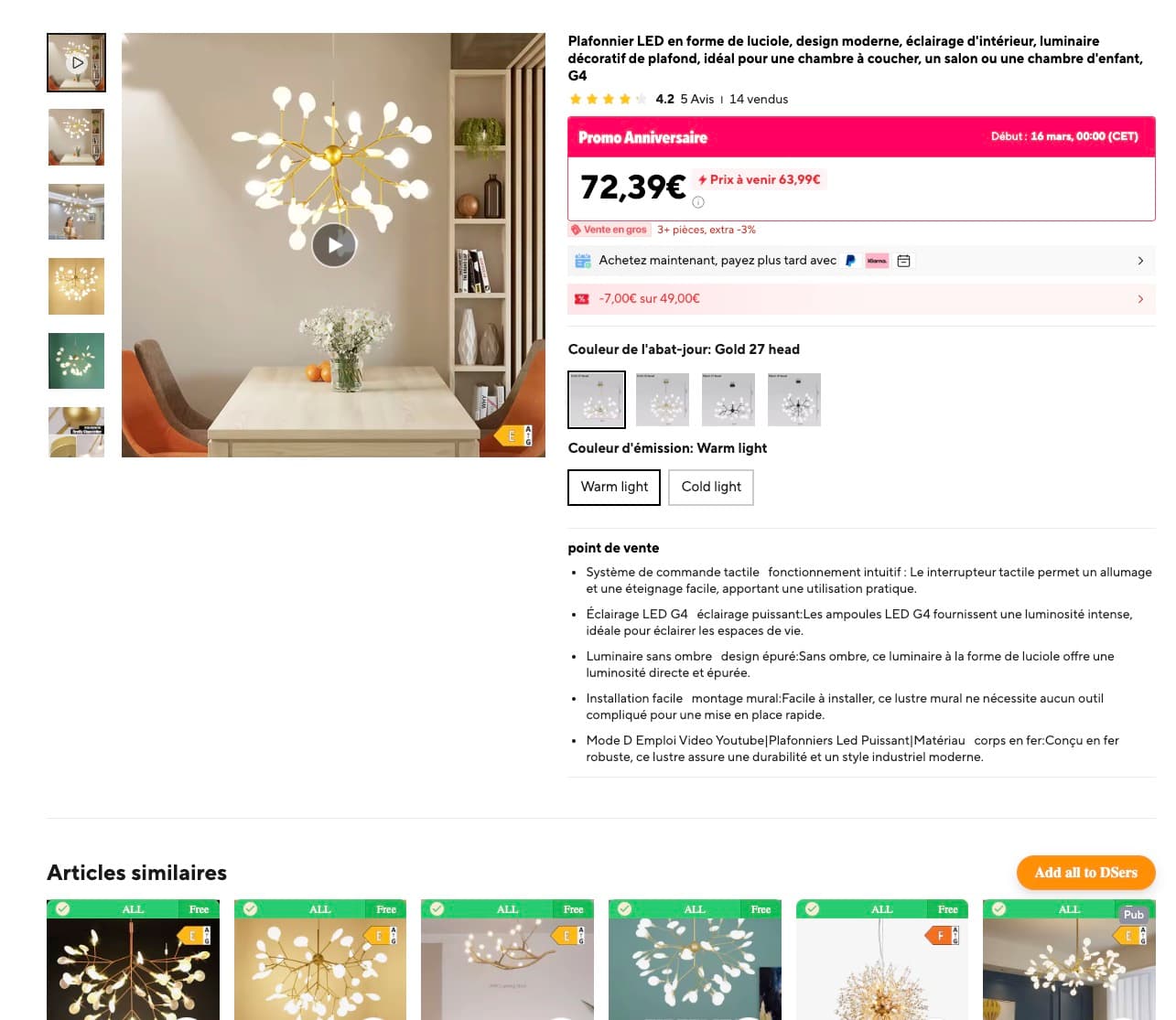 AliExpress product page — before